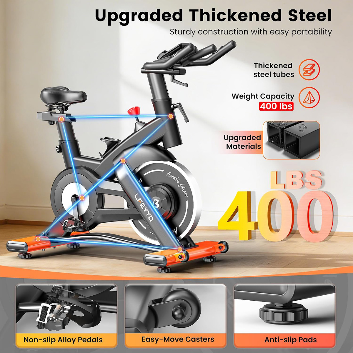 Pooboo Exercise Bike, 400LB Ma - Exercise Bike Magnetic Resistance ulasan dan harga